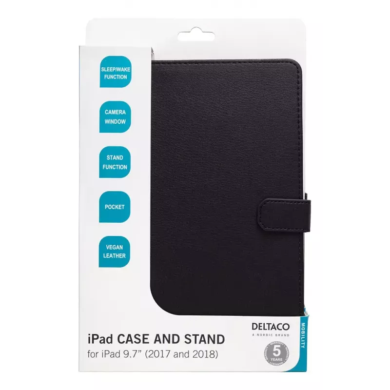 Θήκη tablet DELTACO IPD-2017-2 Folio για iPad 9,7 ίντσες (2017/2018), δέρμα, λειτουργία βάσης