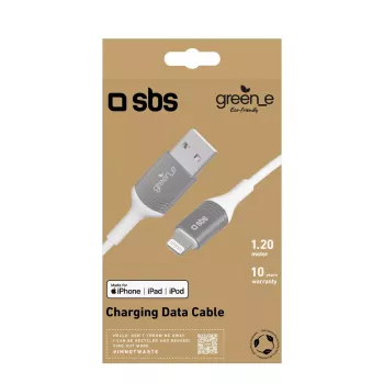 Καλώδιο Lightning SBS GRECABLEUSBIP589W 1,2 m Ασημί Λευκό