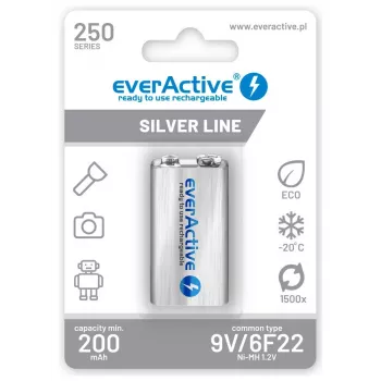 Επαναφορτιζόμενες μπαταρίες everActive Ni-MH 6F22 9V 250 mAh Silver Line
