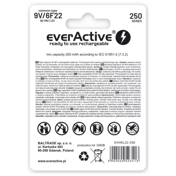 Επαναφορτιζόμενες μπαταρίες everActive Ni-MH 6F22 9V 250 mAh Silver Line
