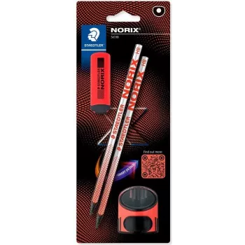 Μολύβια γραφίτη από ξύλο Staedtler Noris HB με γόμα — ασημί-κοραλί, σετ 2 τεμ.