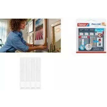 tesa Powerstrips CLICK αυτοκόλλητες λωρίδες Velcro MEDIUM Slim, λευκό για ανάρτηση εικόνων και επίπεδων διακοσμήσεων τοίχου, - 1 τεμ. (77721-00030)