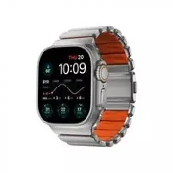 NOMAD Stratos Band - Τιτάνιο λουράκι για Apple Watch 49 mm με FKM (Φυσικό τιτάνιο, Ultra-Orange-FKM)