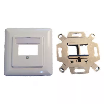 EFB Elektronik Σετ Πλαισίου Keystone 2 Θυρών ET-25091 — ευθεία έξοδος DIN49075, RAL9003 λευκό, πλαίσιο 80×80 mm με κεντρική πλάκα 50×50 mm