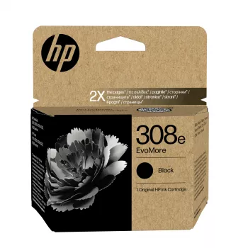HP 308e EvoMore μαύρο γνήσιο δοχείο μελανιού, τυπικής διάρκειας, μαύρο, χρωστική μελάνη, 1 τεμ., 320 σελίδες, ατομική συσκευασία