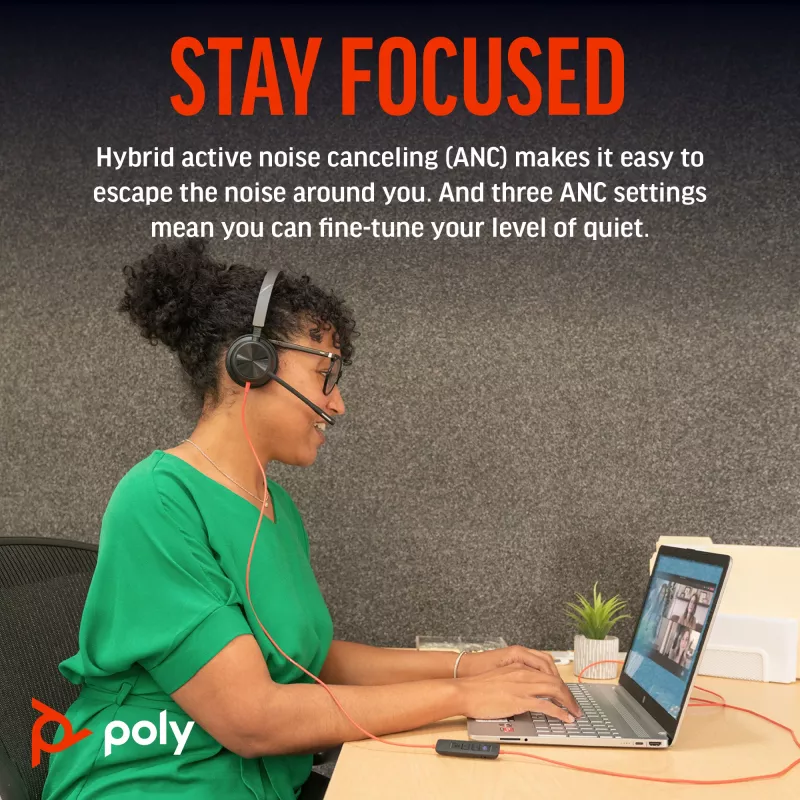 HP Poly Blackwire 8225 Stereo USB-C ακουστικά +USB-C/A adapter