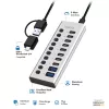 Hub USB3.2 Gen1 10 θύρες USB-A/C, διακόπτης on/off