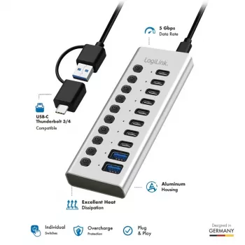 Hub USB3.2 Gen1 10 θύρες USB-A/C, διακόπτης on/off