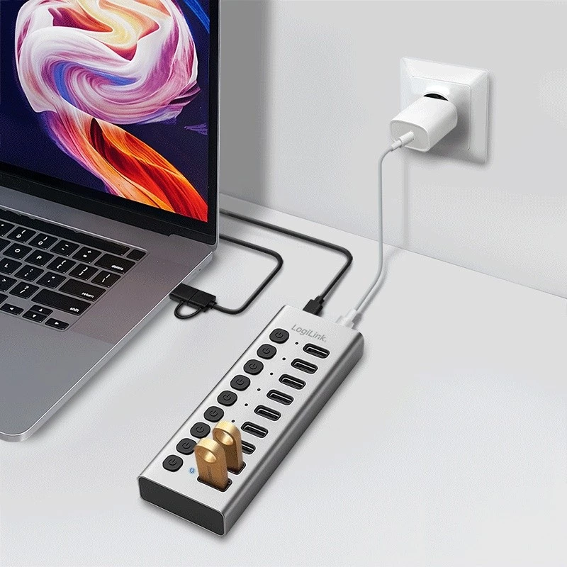 Hub USB3.2 Gen1 10 θύρες USB-A/C, διακόπτης on/off