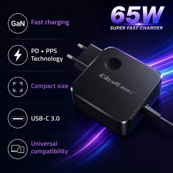 Φορτιστής GaN 65W USB C PD PPS 5V 21V 3A 3.25A