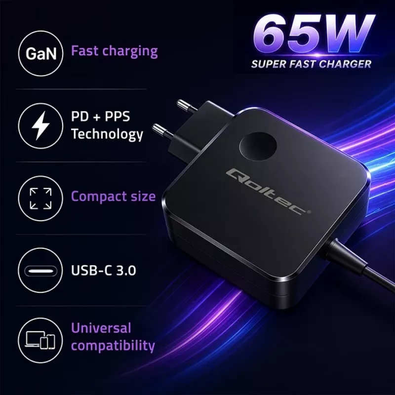 Φορτιστής GaN 65W USB C PD PPS 5V 21V 3A 3.25A