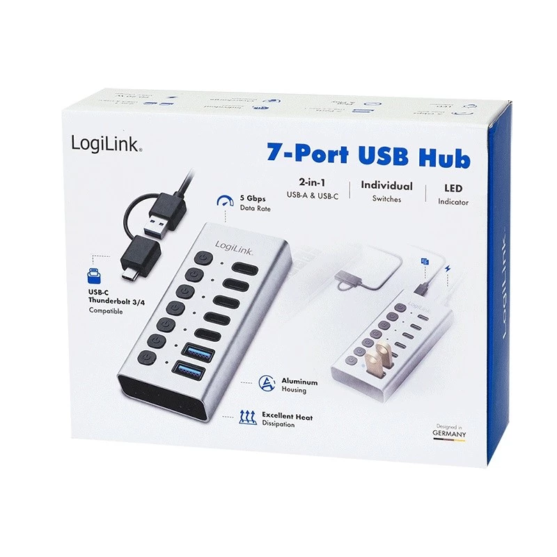 Hub USB 3.2 Gen1 7 Θύρες USB-A/C, Διακόπτης On/Off