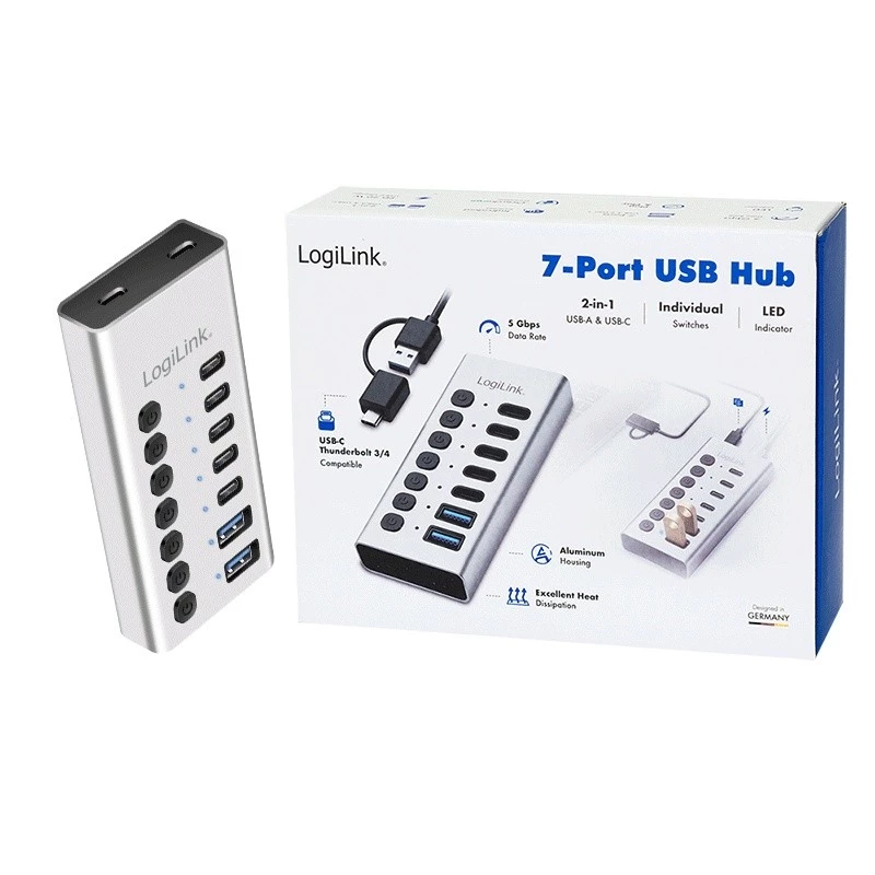 Hub USB 3.2 Gen1 7 Θύρες USB-A/C, Διακόπτης On/Off