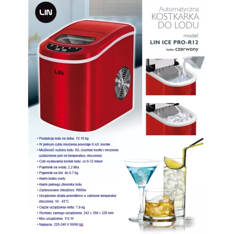 Φορητή παγομηχανή LIN ICE PRO-R12 κόκκινη