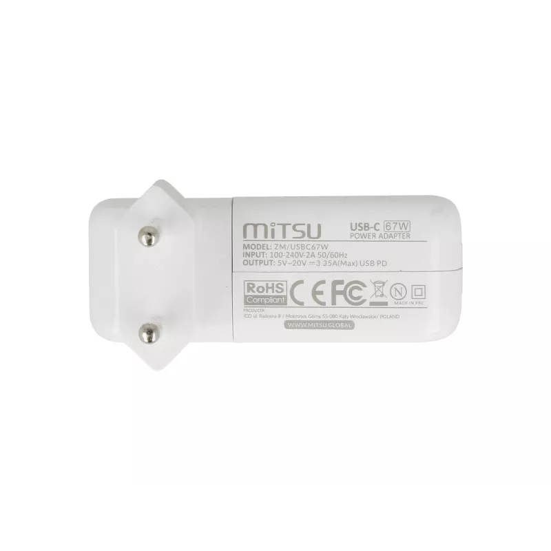 Τροφοδοτικό laptop 67W USB-C 5V-9V-12V-15V/3A, 20V/3.35A PD