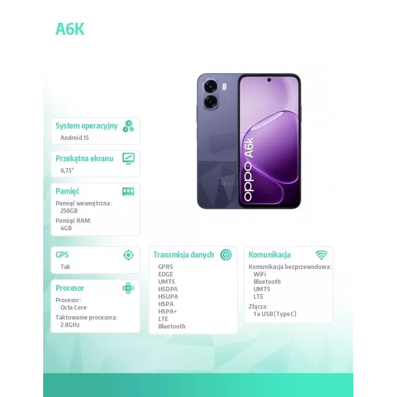 Smartphone A6k 4G 4/256GB CPH2891 σκούρο μοβ