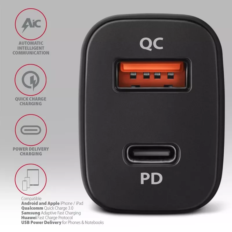 AXAGON PWC-PQ38 38W Φορτιστής αυτοκινήτου 2x Θύρα USB-A+C