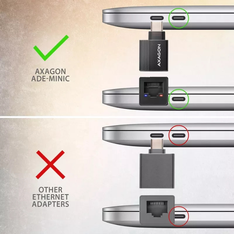 AXAGON ADE-MINIC USB-C 3.2 Gen 1 Gigabit Ethernet Μίνι προσαρμογέας, Μαύρο