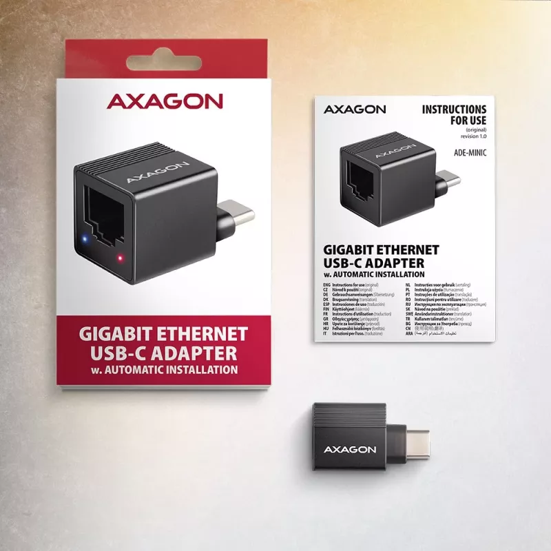 AXAGON ADE-MINIC USB-C 3.2 Gen 1 Gigabit Ethernet Μίνι προσαρμογέας, Μαύρο