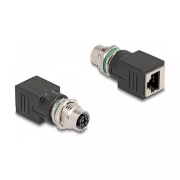 Delock Προσαρμογέας M12 X-coded 8 Pin υποδοχή θηλυκή σε υποδοχή θηλυκή RJ45 ευθύς