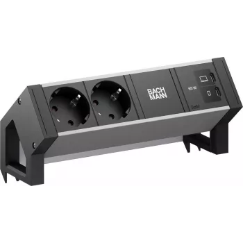 BACHMANN DESK2 ALU μαύρο 2xCEE7/3, 1xUSB C/C 65W L=0,2m (BM0022046)