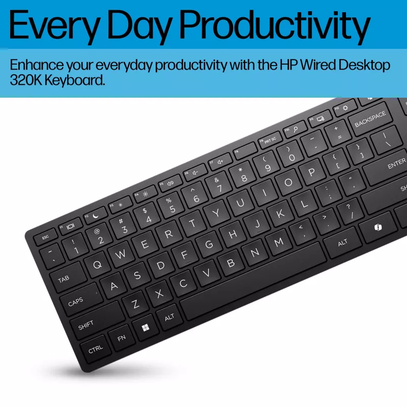 HP Wired Desktop 320K πληκτρολόγιο, Full-Size (100%), ενσύρματο, USB, μαύρο