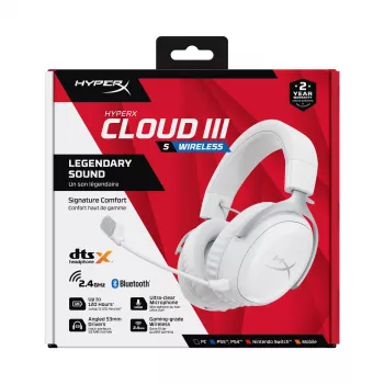 HyperX Cloud III S - Ασύρματο Gaming Headset (Λευκό), Ασύρματο, 20 - 20000 Hz, Gaming, 340 g, Headset, Λευκό