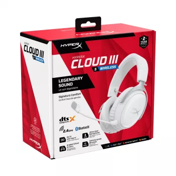 HyperX Cloud III S - Ασύρματο Gaming Headset (Λευκό), Ασύρματο, 20 - 20000 Hz, Gaming, 340 g, Headset, Λευκό