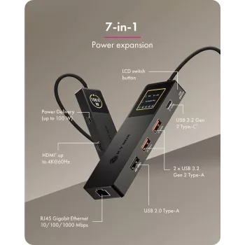 ICY BOX Spade Dock 4038, βάση σύνδεσης 7 σε 1 με οθόνη LCD και PD 100 W