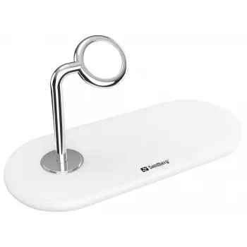 Sandberg 3in1 Ασύρματος φορτιστής, Εσωτερικού χώρου, USB, Ασύρματη φόρτιση, 0,8 m, Ασημί, Λευκό