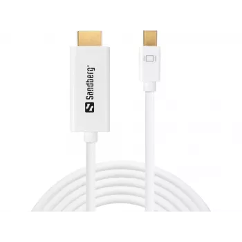 Sandberg MiniDP 1.2 > HDMI 4K 2m, 2 m, Mini DisplayPort, HDMI, Βύσμα αρσενικό, Βύσμα αρσενικό, Λευκό