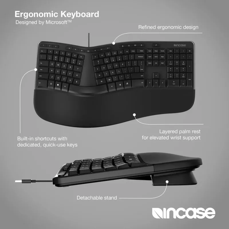 Incase Designed by Microsoft Εργονομικό πληκτρολόγιο Office USB QWERTY Μαύρο