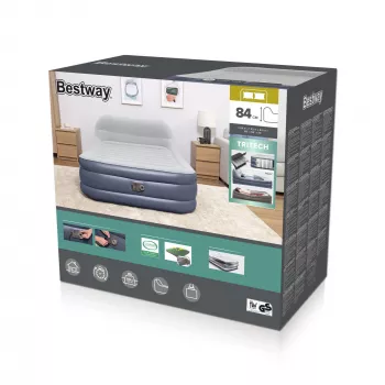 Bestway Tritech SleekFlow Στρώμα αέρος με προσκέφαλο Queen με ενσωματωμένη AC-Pumpe και αντιμικροβιακή επικάλυψη 2,26 m x 1,52 m x 84 cm