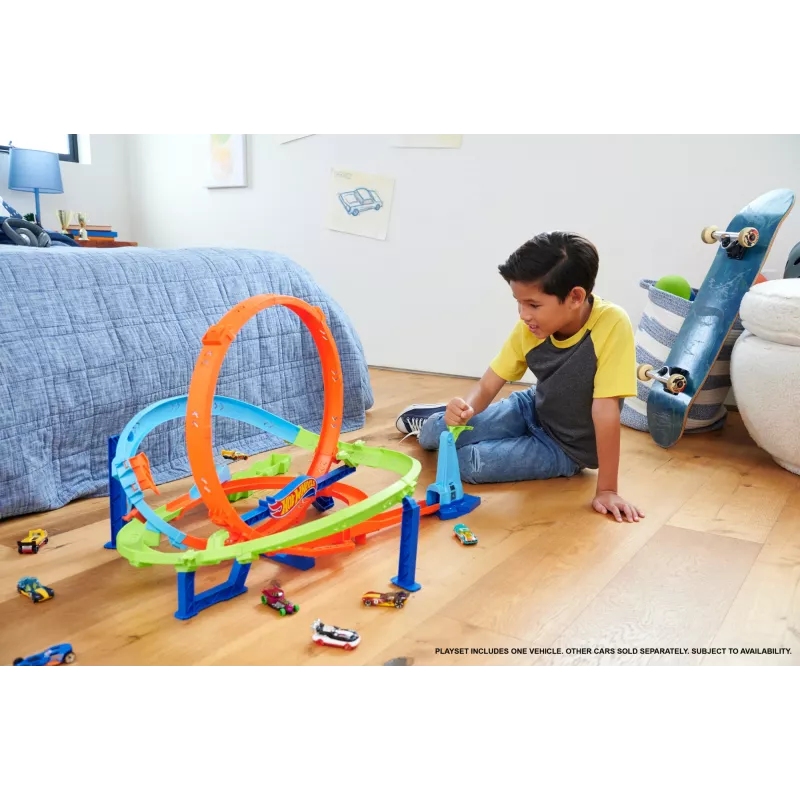 Hot Wheels Action Loop Cyclone Challenge σετ πίστας με αυτοκινητάκι κλίμακας 1:64, εύκολη αποθήκευση