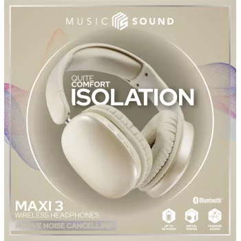 Music Sound MAXI3 MAXI3 Ασύρματα ακουστικά over-ear με ενεργή ακύρωση θορύβου: καθηλωτική εμπειρία ακρόασης χωρίς περισπασμούς, έως 35 ώρες διάρκεια μπαταρίας. Μοντέρνος σχεδιασμός, άνεση, στυλ και ισχυρός, επαναστατικός ήχος.
