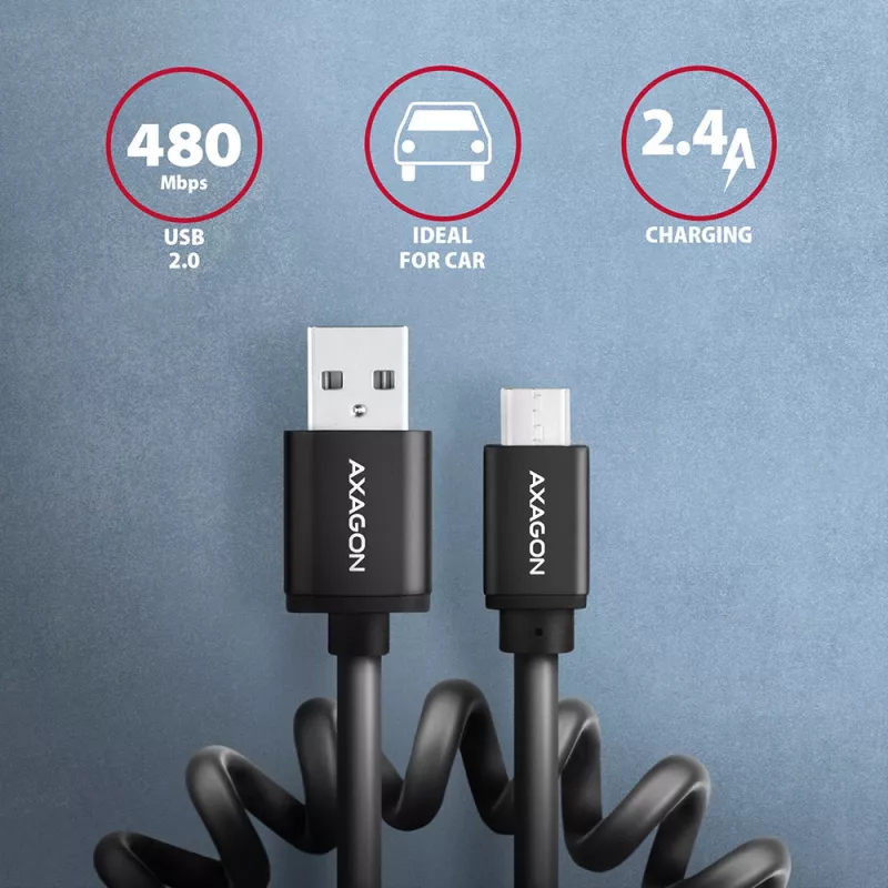 Axagon BUMM-AM10TB Καλώδιο USB USB 2.0 0,6 m Micro-USB B USB A 0,48 Gbit/s Μαύρο