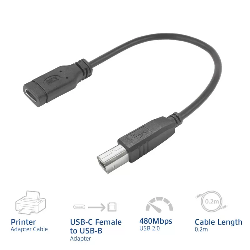 ACT Υποδοχή USB-C σε USB-B 2.0 Καλώδιο προσαρμογέα εκτυπωτή 0,2 m