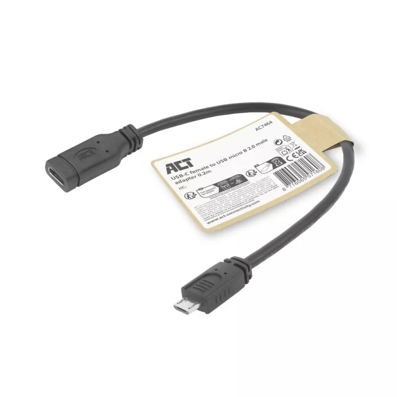 ACT Υποδοχή USB Type-C σε βύσμα USB Micro-B 2.0 Καλώδιο προσαρμογέα 0,2 m