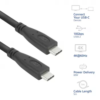 ACT AC7445 Καλώδιο USB USB 3.2 Gen 2 (3.1 Gen 2) 5 m USB C 10 Gbit/s 60 W μαύρο