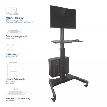 ACT Mobile Workstation για μία οθόνη, με βάση CPU, θήκη πληκτρολογίου και ποντικιού