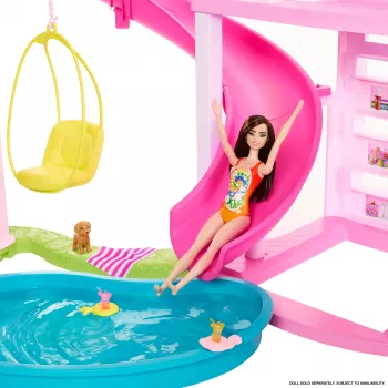 Barbie Dreamhouse Σπίτι Κούκλας με Πισίνα & Τσουλήθρα - 75+ Μέρη (HMX10)