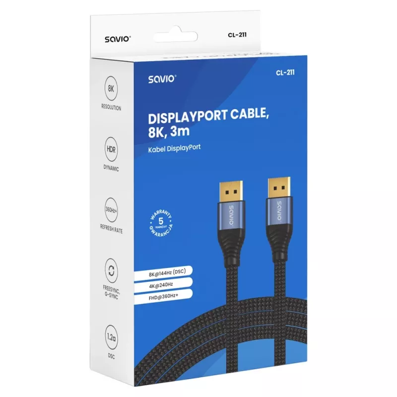 SAVIO CL-211 Καλώδιο DisplayPort 2.1 3m Μαύρο