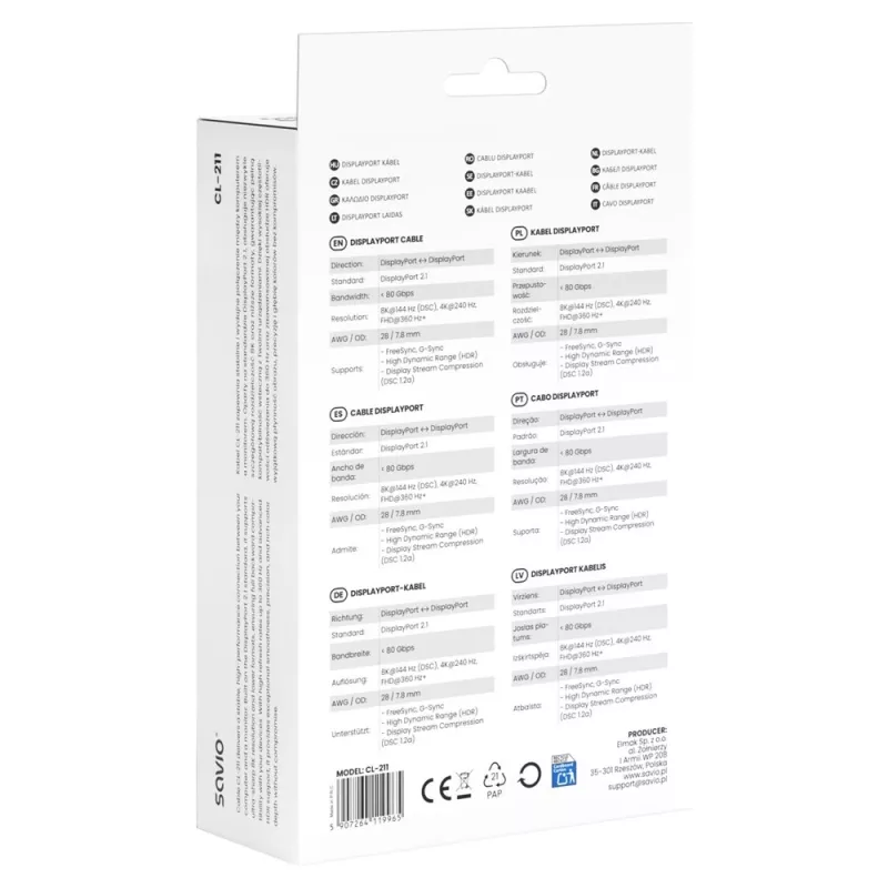 SAVIO CL-211 Καλώδιο DisplayPort 2.1 3m Μαύρο