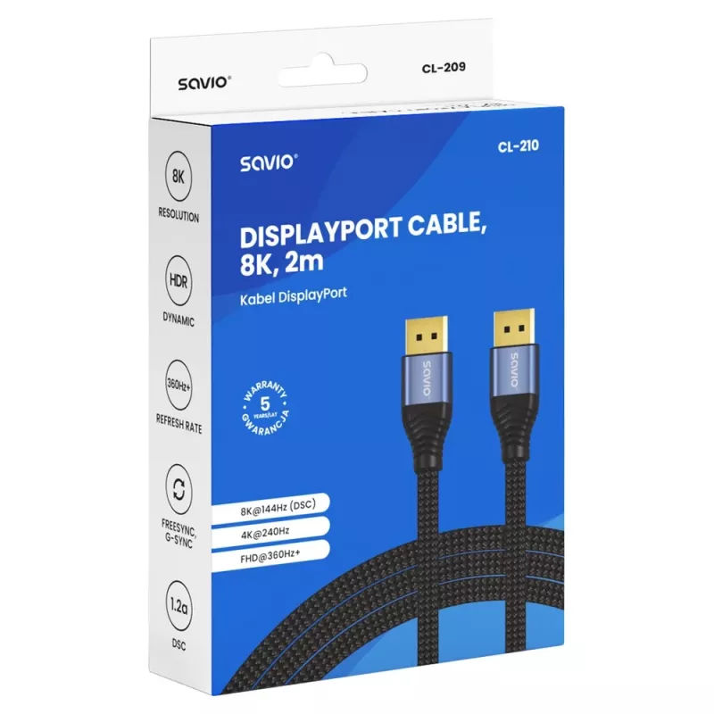 SAVIO CL-210 Καλώδιο DisplayPort 2.1 2m Μαύρο