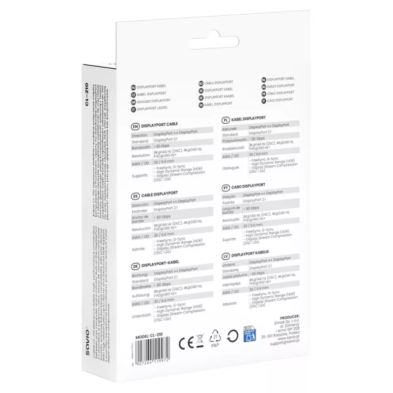 SAVIO CL-210 Καλώδιο DisplayPort 2.1 2m Μαύρο