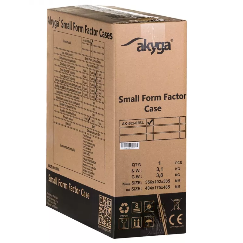 Akyga AK-502-02BK Κουτί PC SFF, Micro-ATX / Mini-ITX, 2x USB 3.0, χωρίς τροφοδοτικό, μαύρο