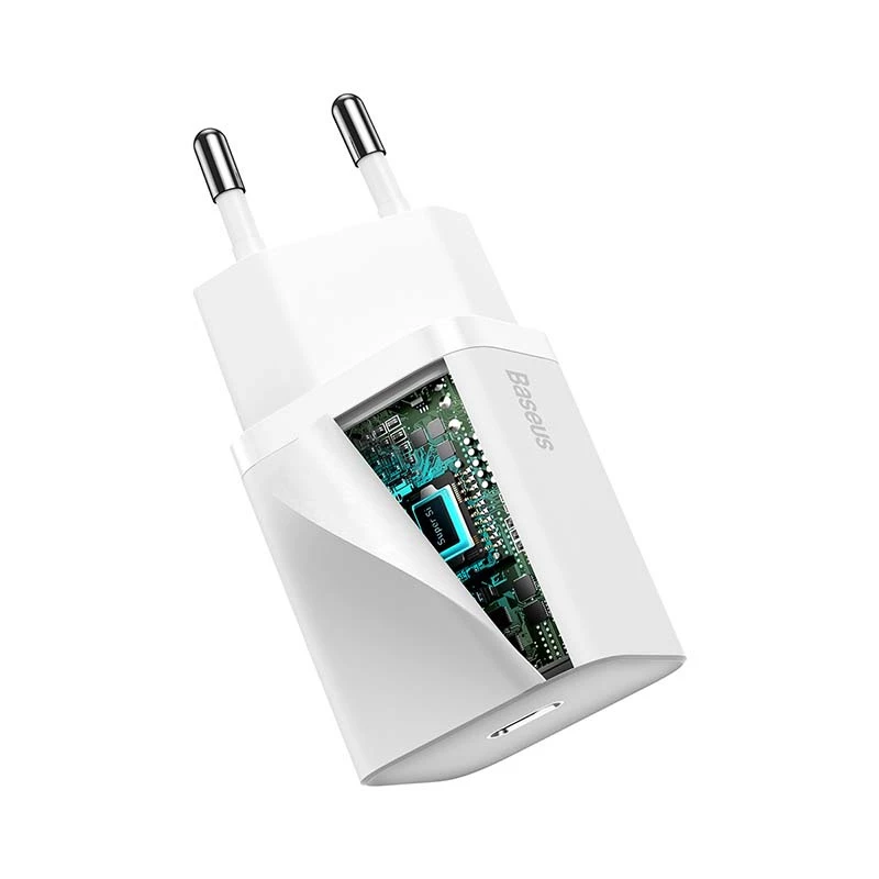 Baseus Super Si Γρήγορος φορτιστής 20W USB-C με καλώδιο (λευκό)