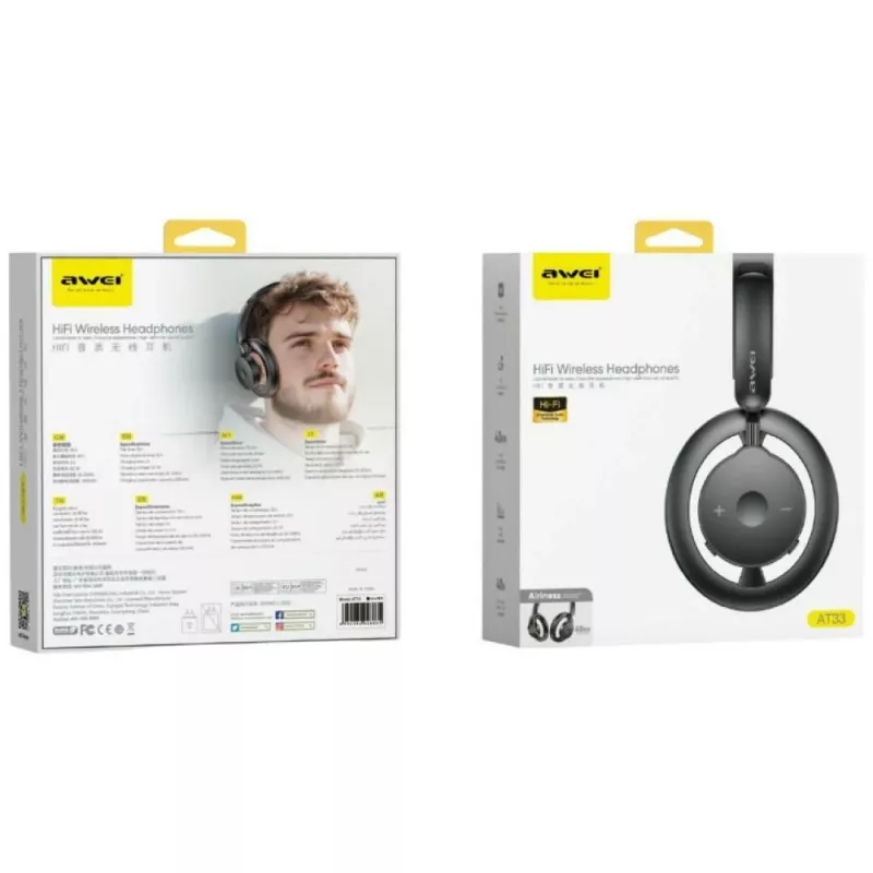 AWEI AT33 Bluetooth 6.0 Ασύρματα Over-Ear ακουστικά - Μαύρο