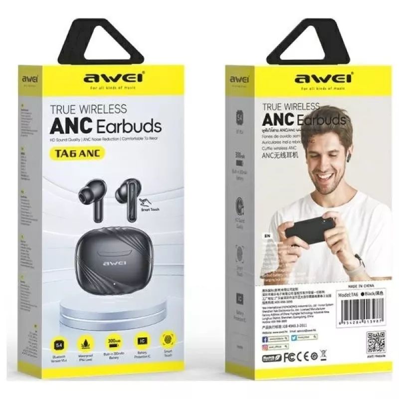 AWEI TA6 ANC Ακουστικά Bluetooth μαύρα