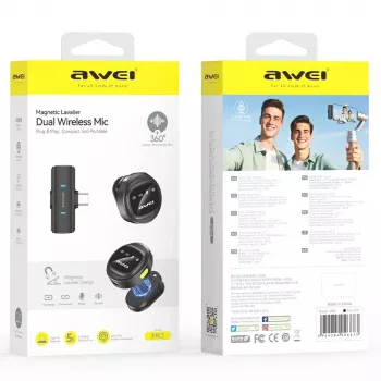 AWEI MK3 Duo Ασύρματο Lavalier Μικρόφωνο Μαύρο